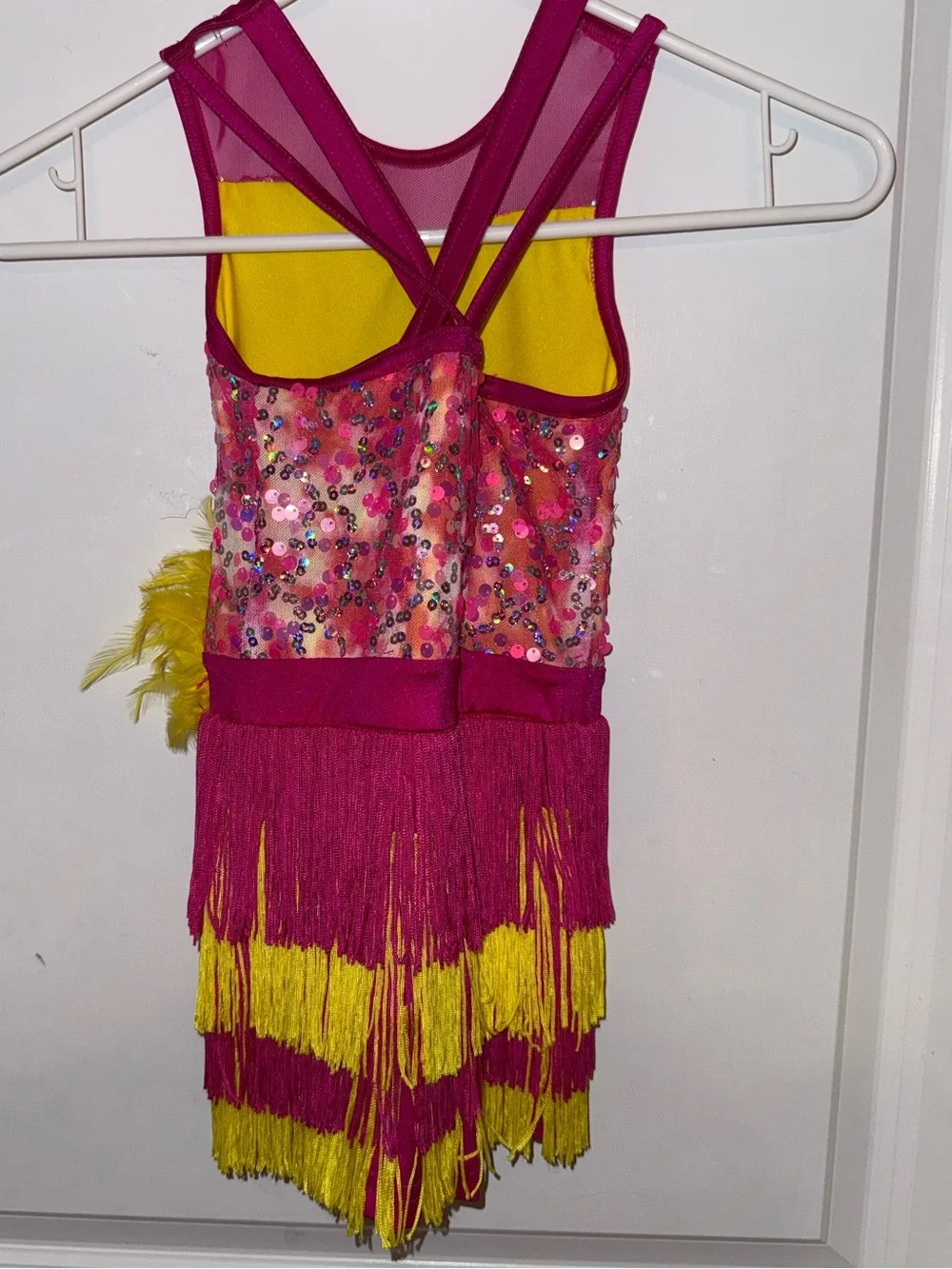 Weissman fuchsia and yellow sequin fringe dance costume‎